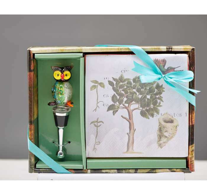 Hostess Napkin and Stopper Gift Set Owl