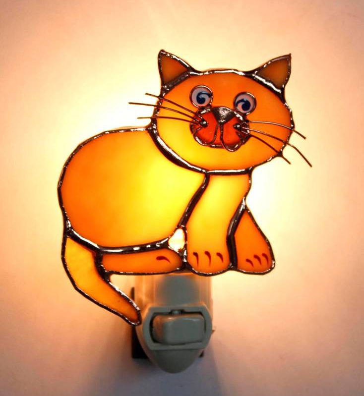 Stained Glass Nightlight Tan Cat