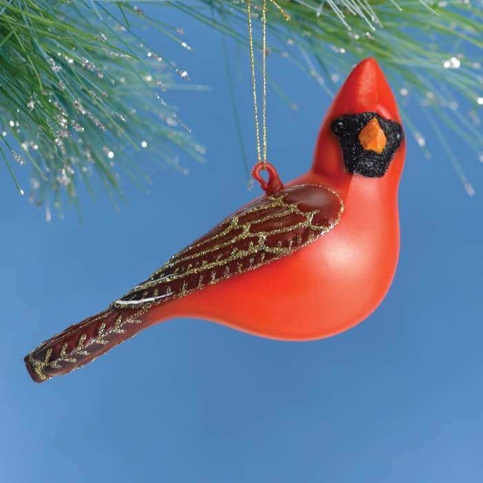 Blown Glass Bird Ornament Northern Cardinal Male