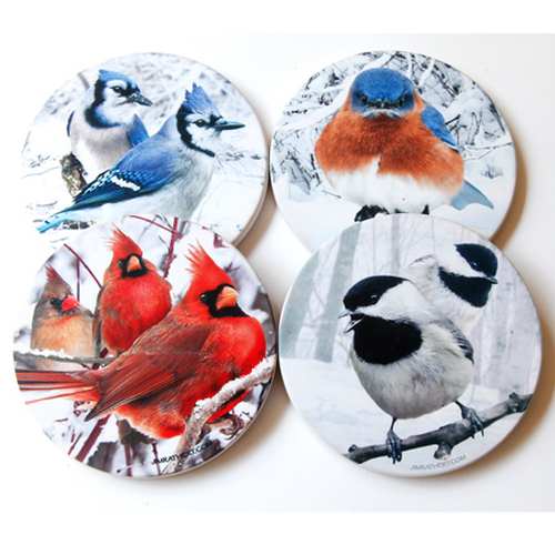 Winter Birds Ceramic Coaster Set of 4