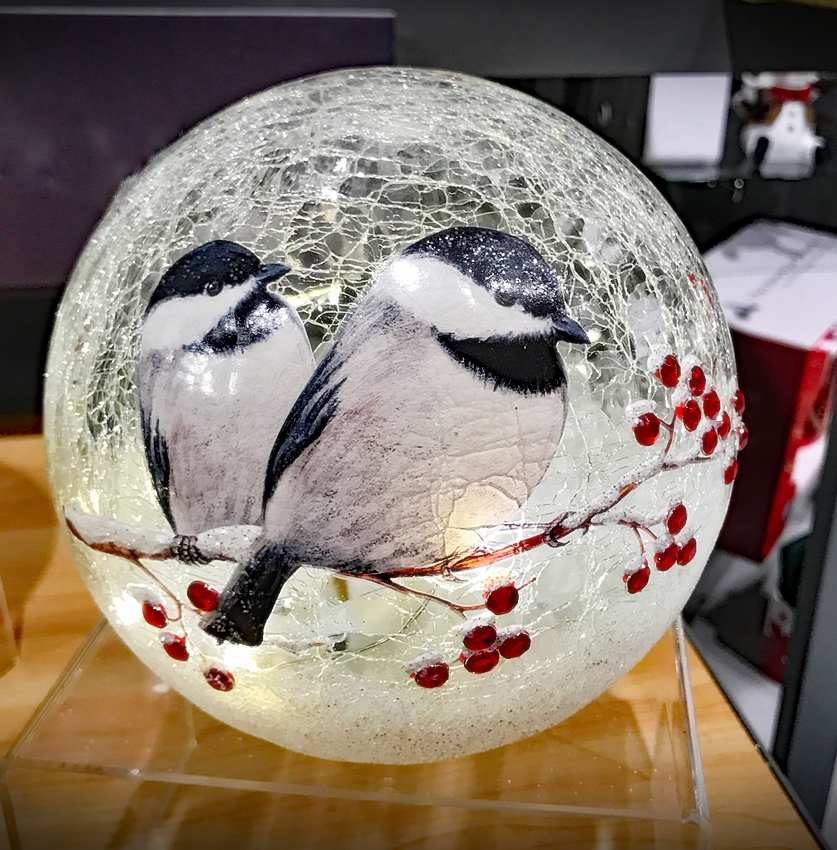 Red Co Battery Operated Lantern Chickadee 6 inch Lighted Crackle Glass Decorative Globe