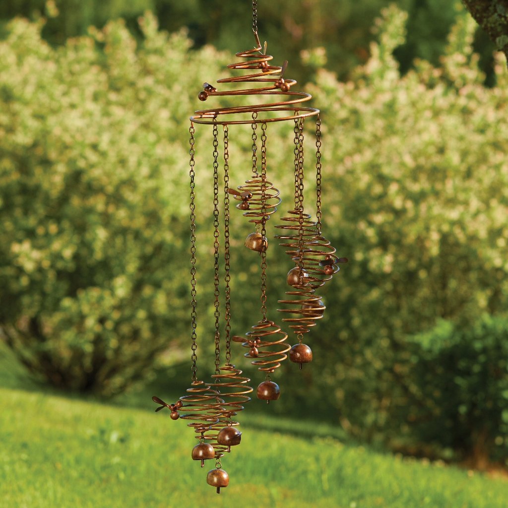 Flamed Copper Bees w/Bells Hanging Spiral Mobile