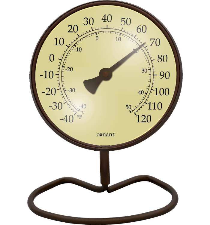 Conant Decor Convertible Small 4 Inch Dial Thermometer Classic Bronze  Patina, Quality Outdoor Thermometers & Hygrometers at Songbird Garden