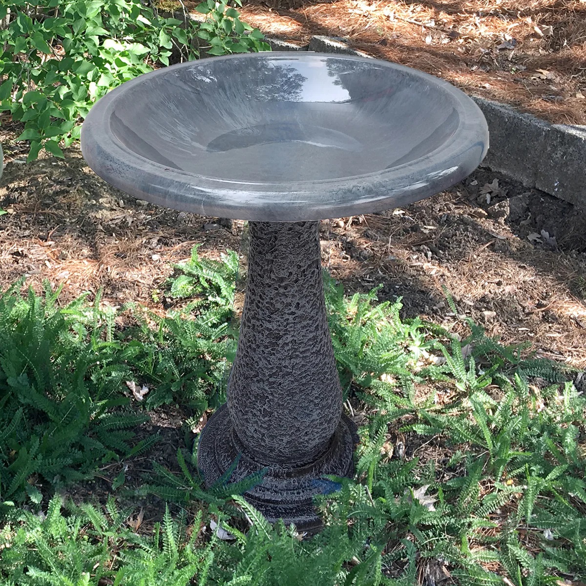 Tierra Garden Cool Grey Fiber Clay Birdbath