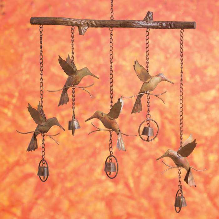 Flamed Copper Hummingbird Bells Wind Chime