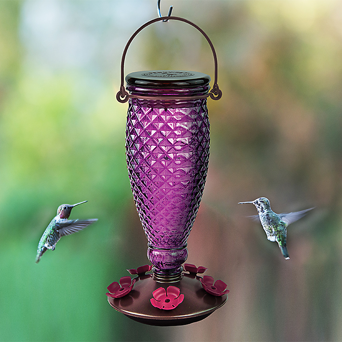 Diamond Wine Top-Fill Glass Hummingbird Feeder