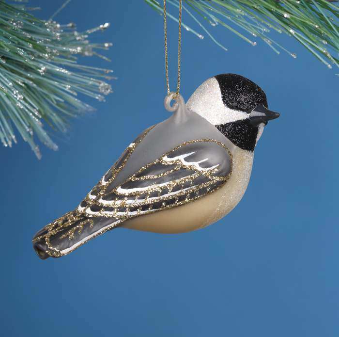 Blown Glass Bird Ornament Chickadee w/Turned Head