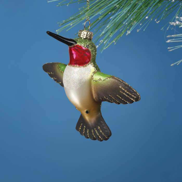 Blown Glass Bird Ornament Ruby Hummingbird Male