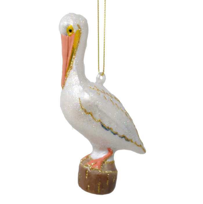 Blown Glass Bird Ornament White Pelican