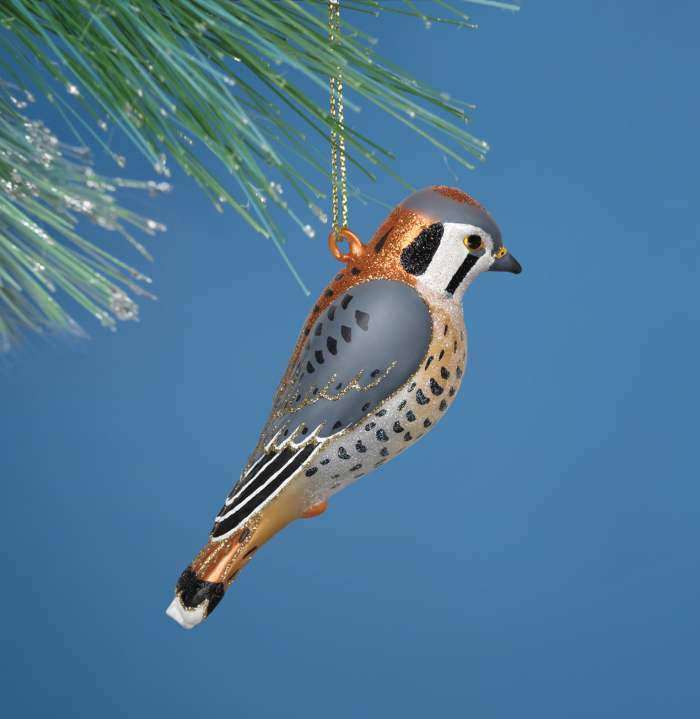 Blown Glass Bird Ornament American Kestrel