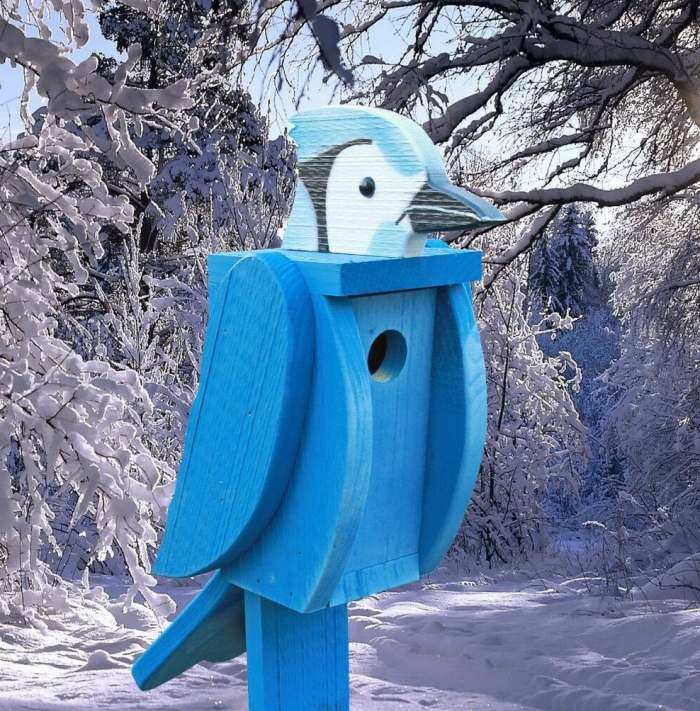 Amish Handcrafted Shaped Birdhouse Blue Jay