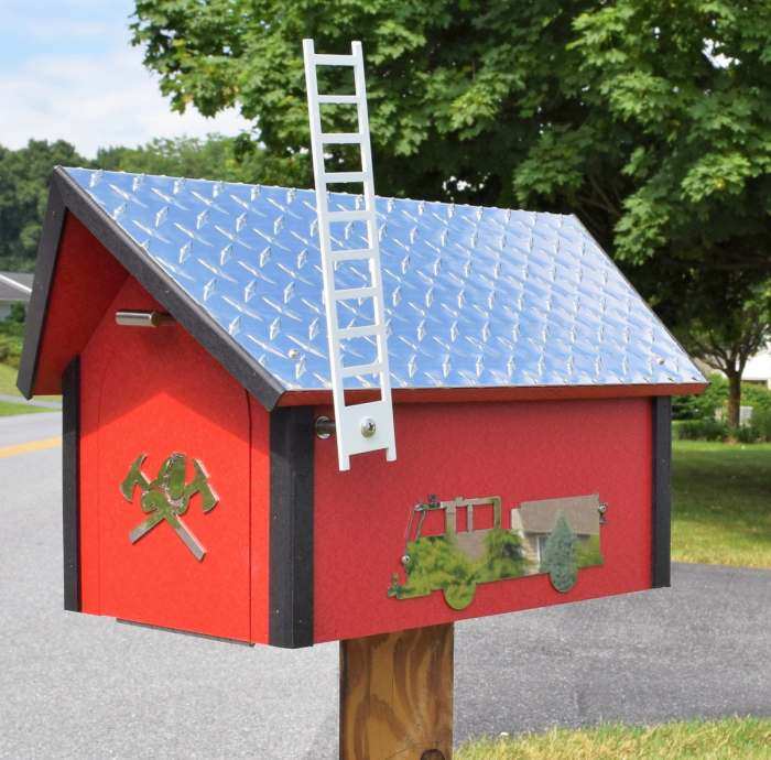 Amish Deluxe Poly Mailbox Firefighter Red/Black