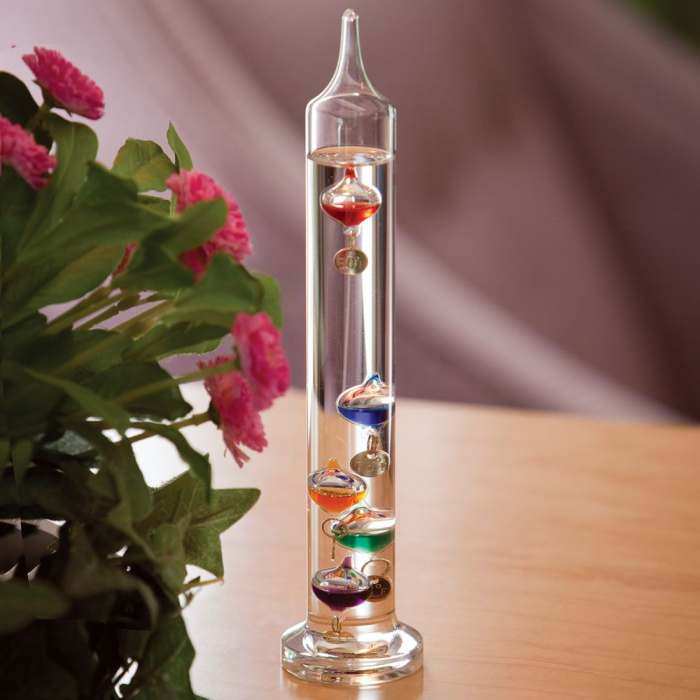 Galileo Glass Thermometer | 14.5-Inches Tall with Cherry Wood Frame | Law  of Physics | Indoor Room Temperature for Home House Office Desk Counter