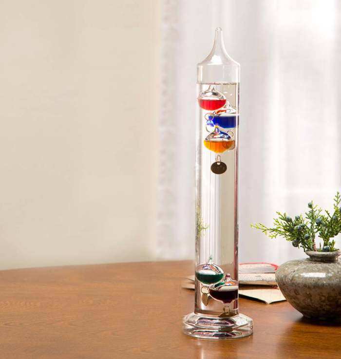 Galileo Glass Indoor Thermometer with Cherry Finish Wood Frame 11 Inch