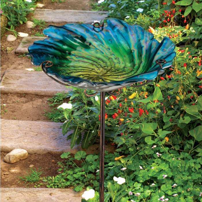 Birdbath/Bird Feeder Garden Stake Blue