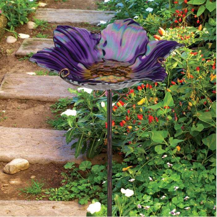 Birdbath/Bird Feeder Garden Stake Purple