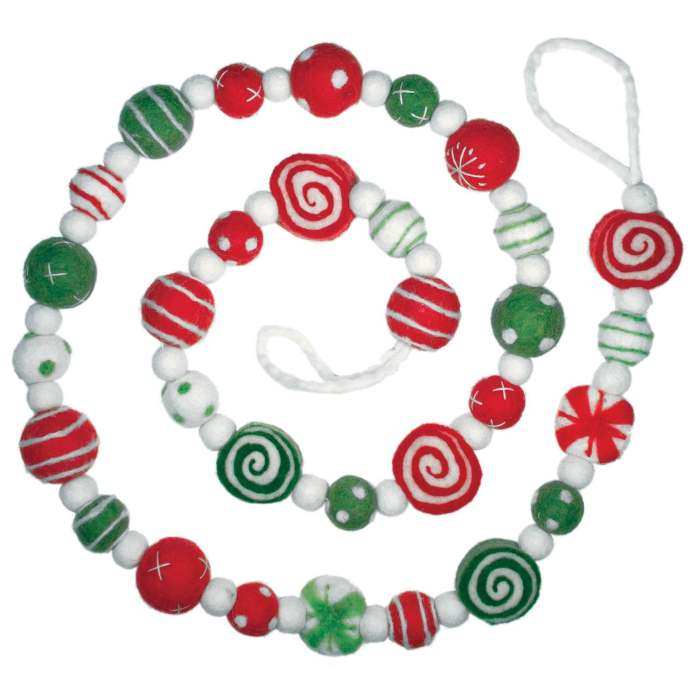 Classic Hand-Felted Garland Peppermint Mix 5.5'