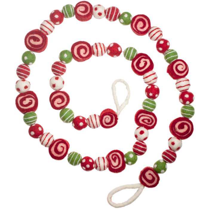 Classic Hand-Felted Garland Peppermint Swirl 5.5'