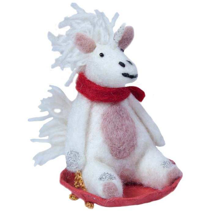 Wild Woolies Ornament Sledding Bjorn Unicorn