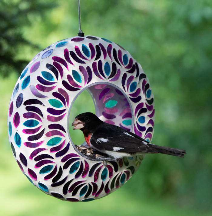 Mosaic Glass Round Fly-Through Bird Feeder