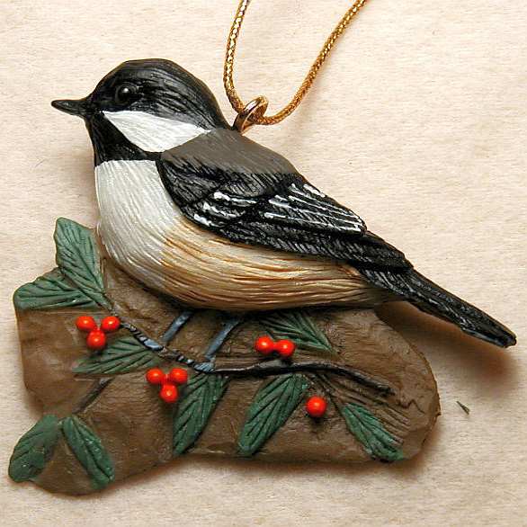 Audubon Songbird Ornament Chickadee w/Holly