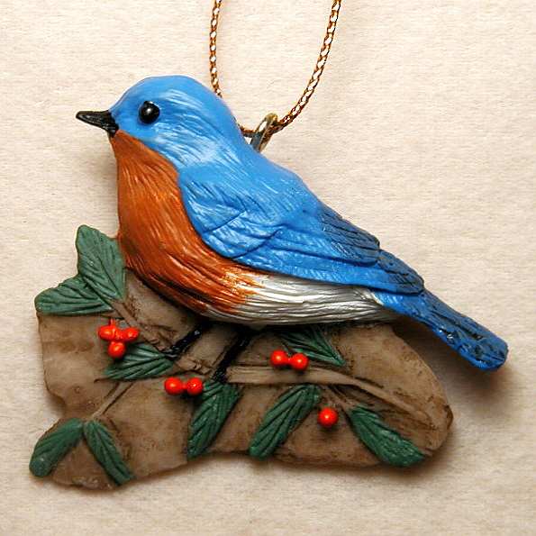 Audubon Songbird Ornament Bluebird w/Holly