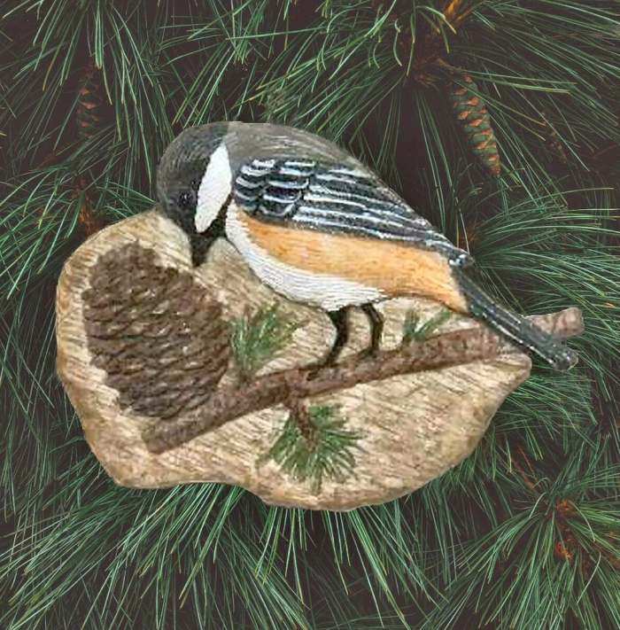 Audubon Songbird Ornament Chickadee w/Pine Cone
