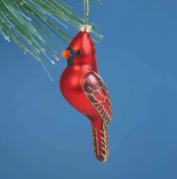 Blown Glass Bird Ornament Male Perching Cardinal