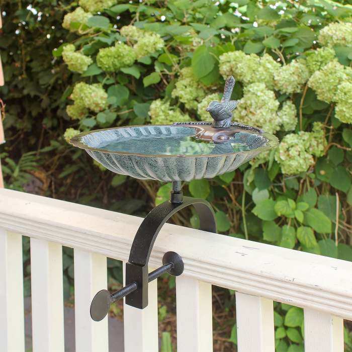 Achla Scallop Shell Birdbath w/Over Rail Bracket