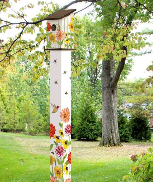 Birdhouse Art Pole 6' Birds and Bees