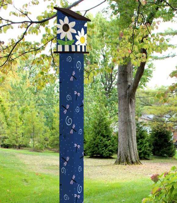 Birdhouse Art Pole 6' Daisy Blues