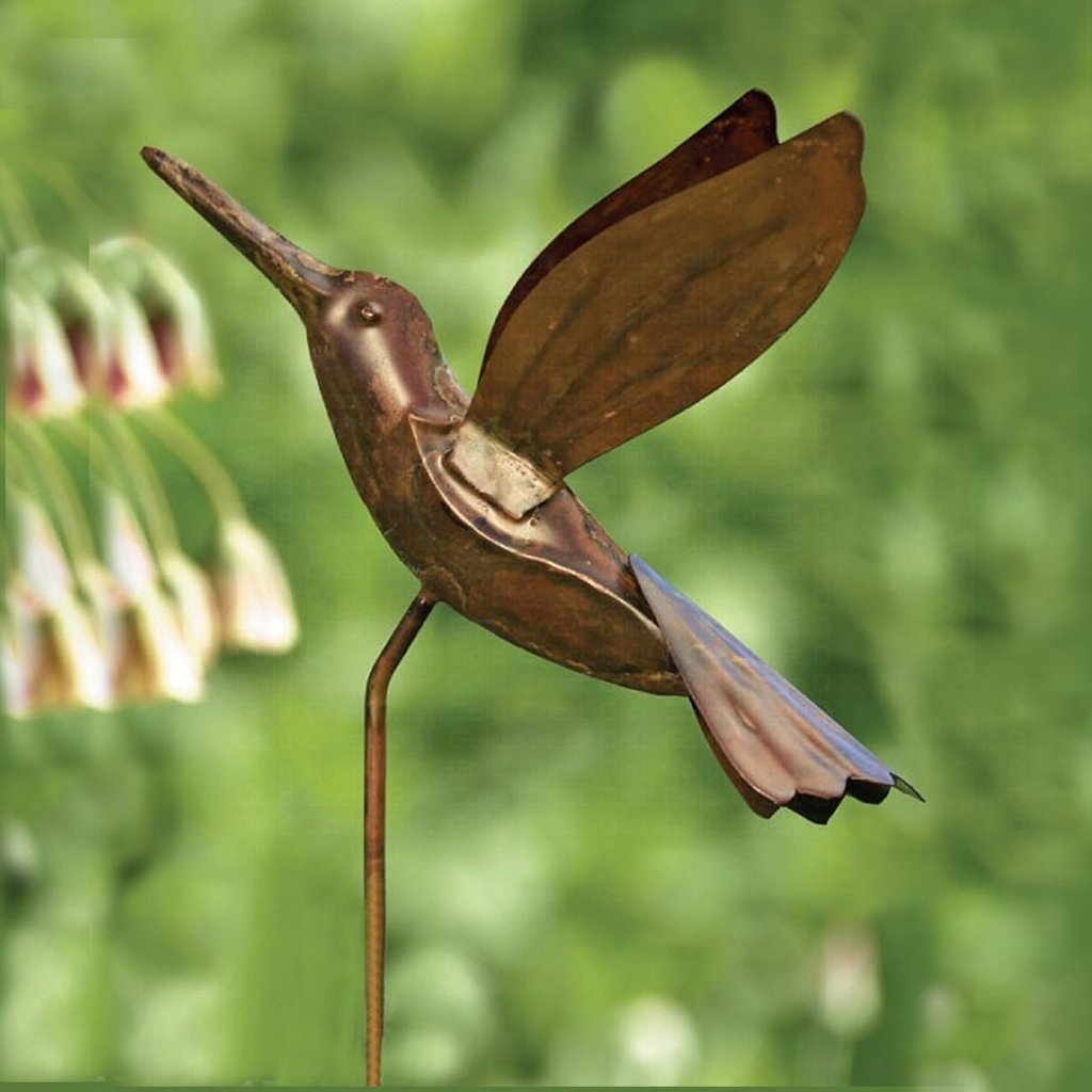 Flamed Copper Hummingbird Garden Ornament Set of 4