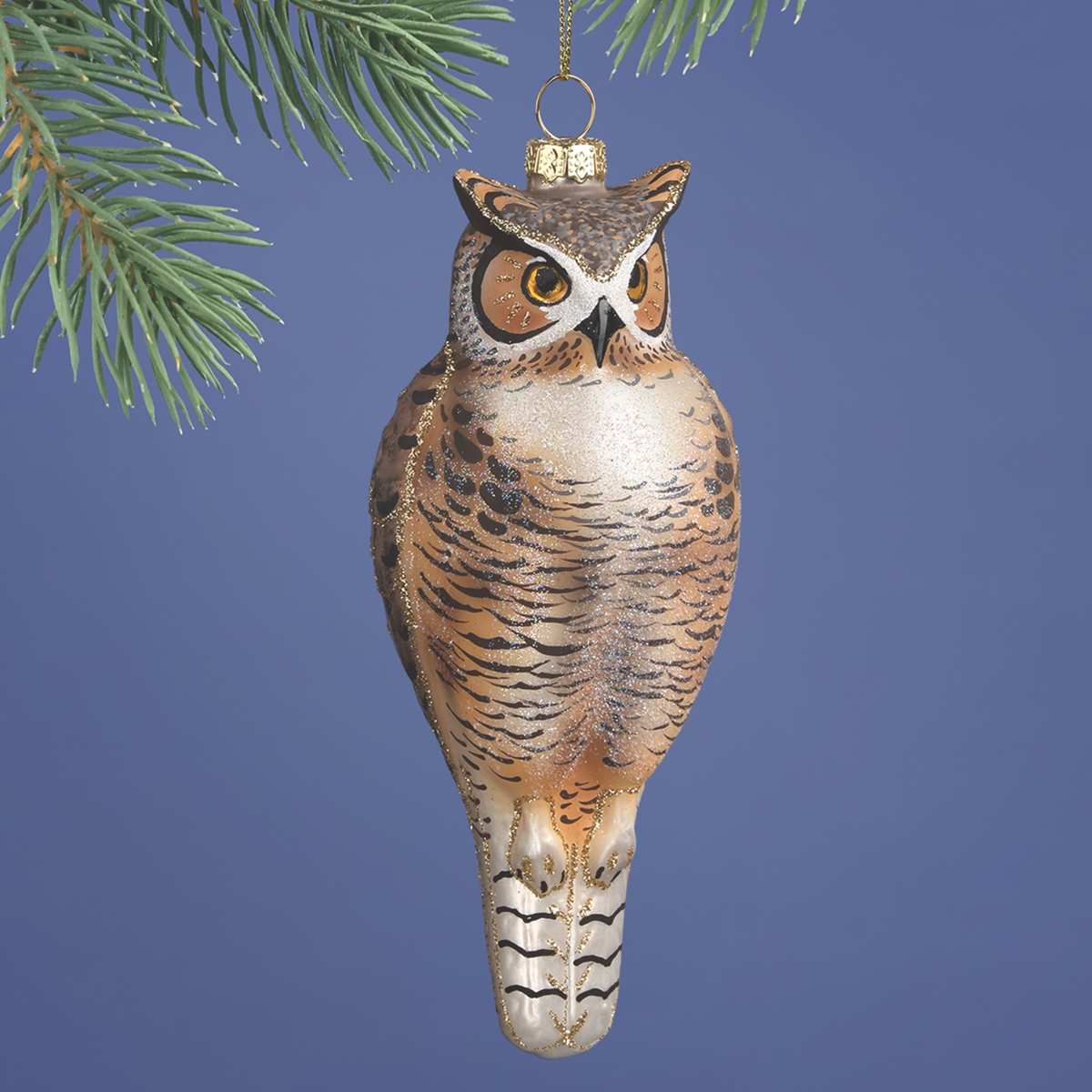 Blown Glass Bird Ornament Great Horned Owl