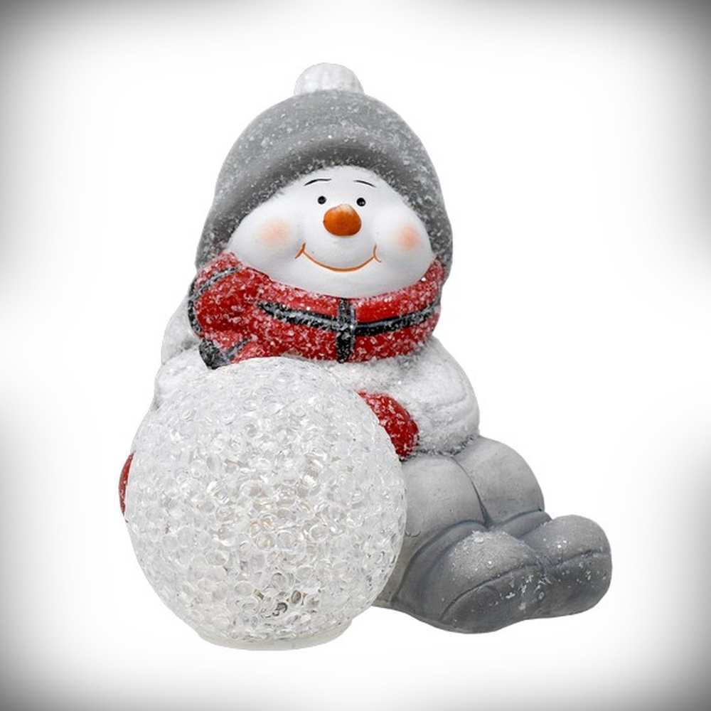 Sitting Snowman with LED Snowball Set of 2
