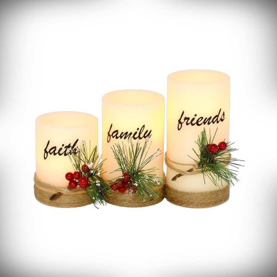Faith, Family, Friends LED 3-Piece Candle Set