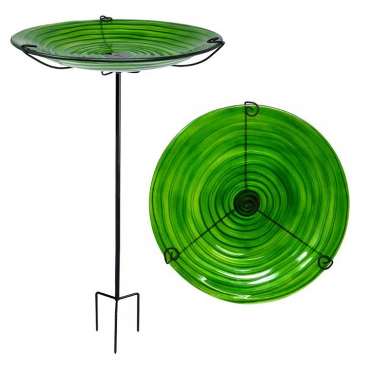 Embossed Hunter Green Bird Bath w/Stake