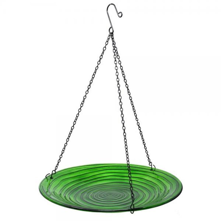 Embossed Hunter Green Hanging Glass Bird Bath
