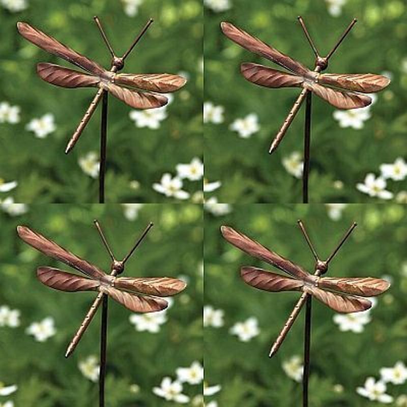 Flamed Copper Dragonfly Garden Ornament Set of 4