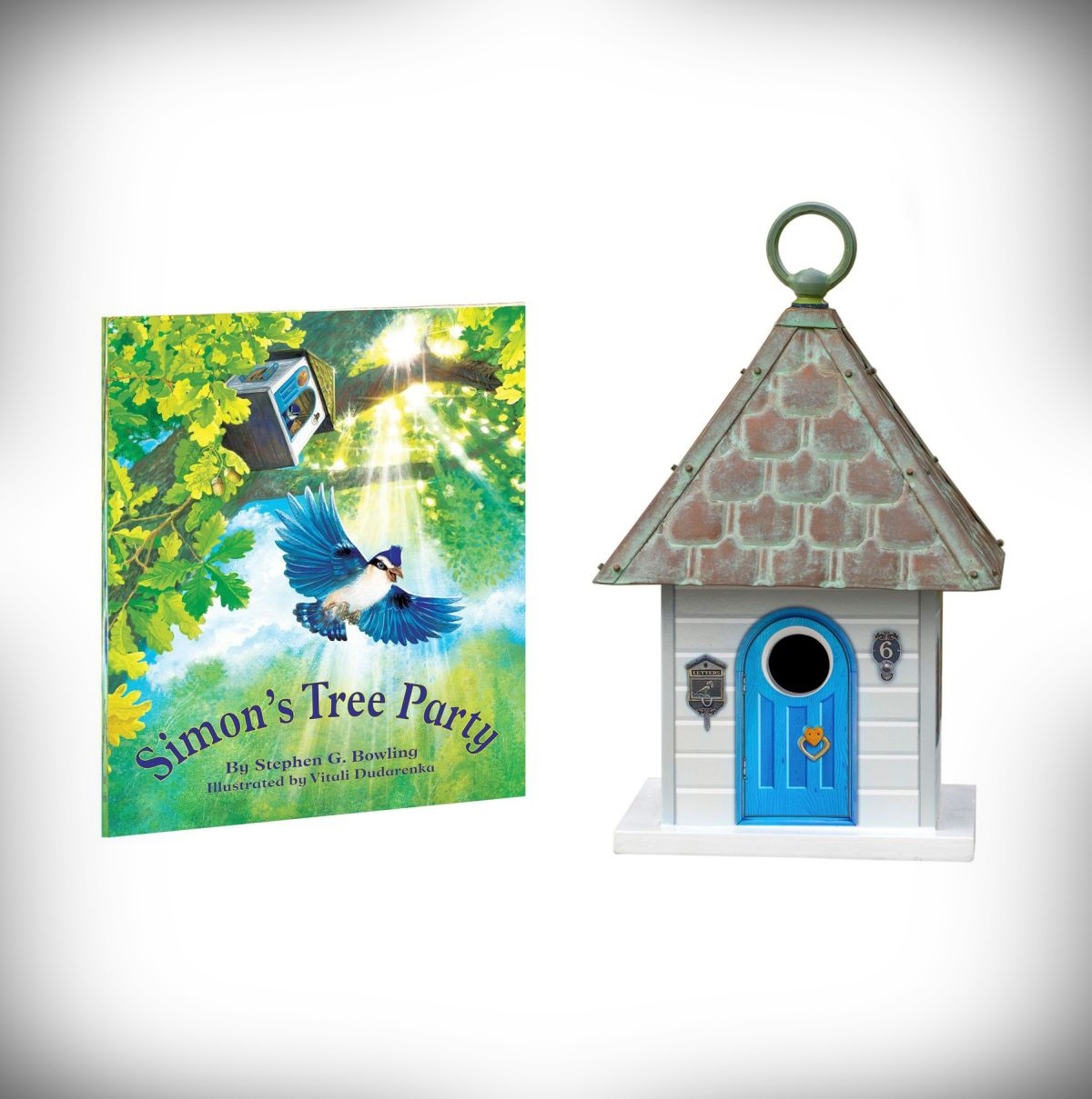 Simon's Tree Party Book and Copper Roof Bird House