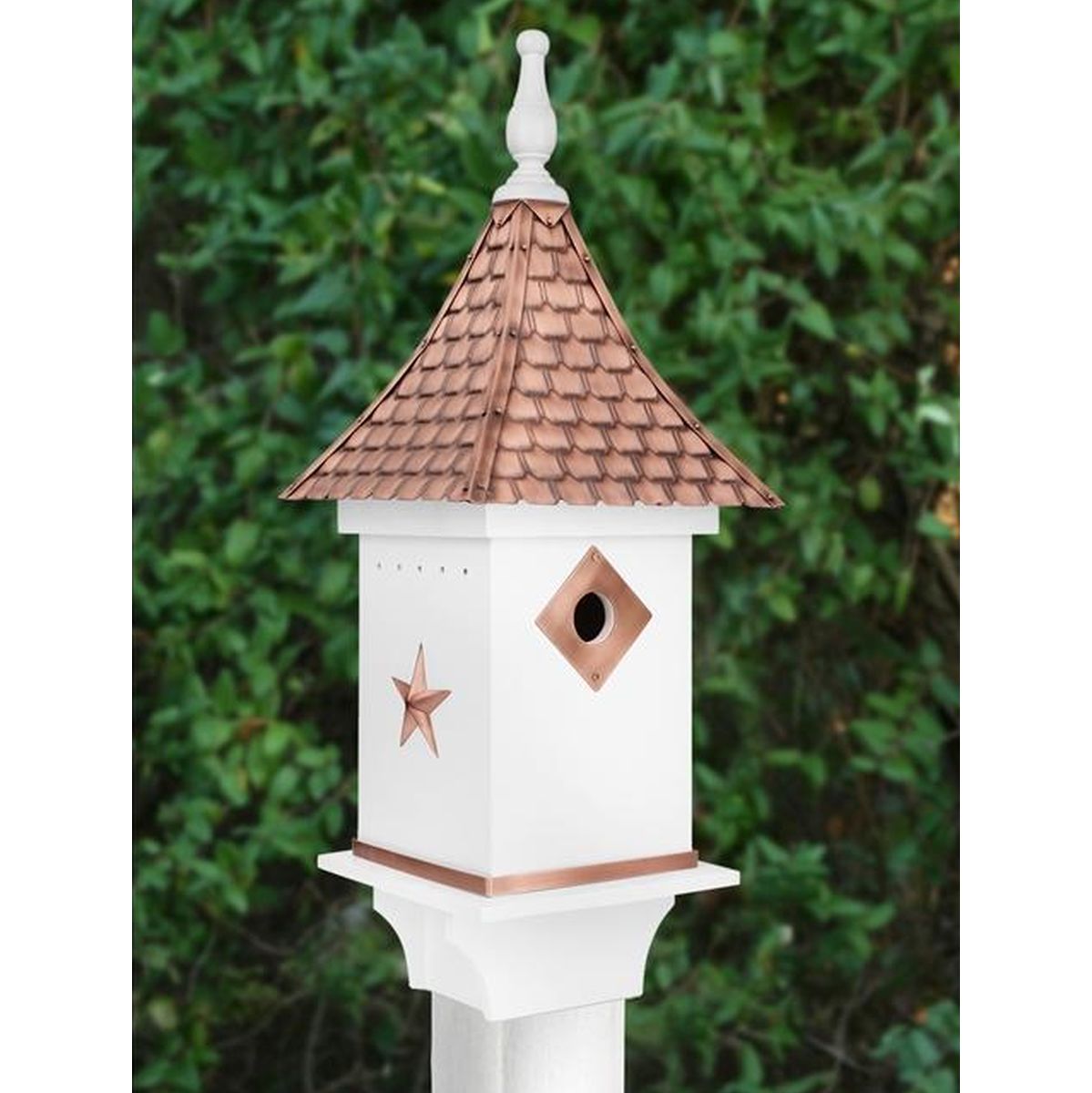 Villa Bird House White with Copper Shingled Roof
