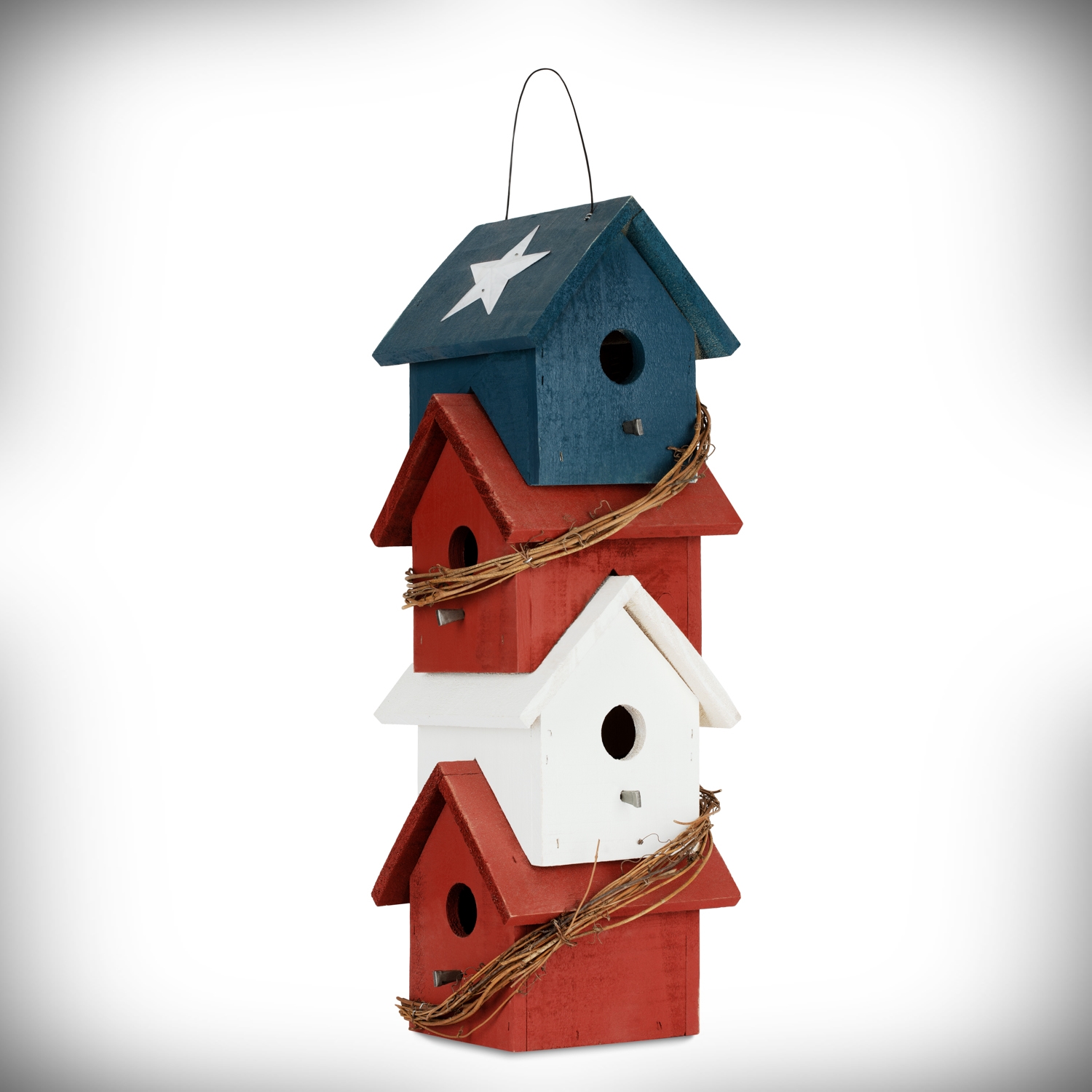 Details about   Birdhouse Patriotic Wooden Vertical Red White Stripes Tin Roof Star Opening New 