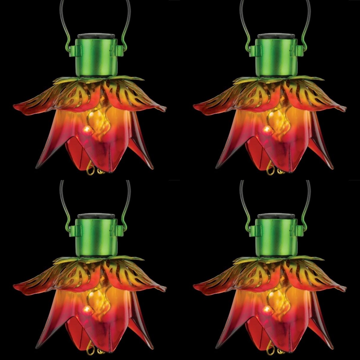 Mini Flower Solar Lantern Orange Set of 4