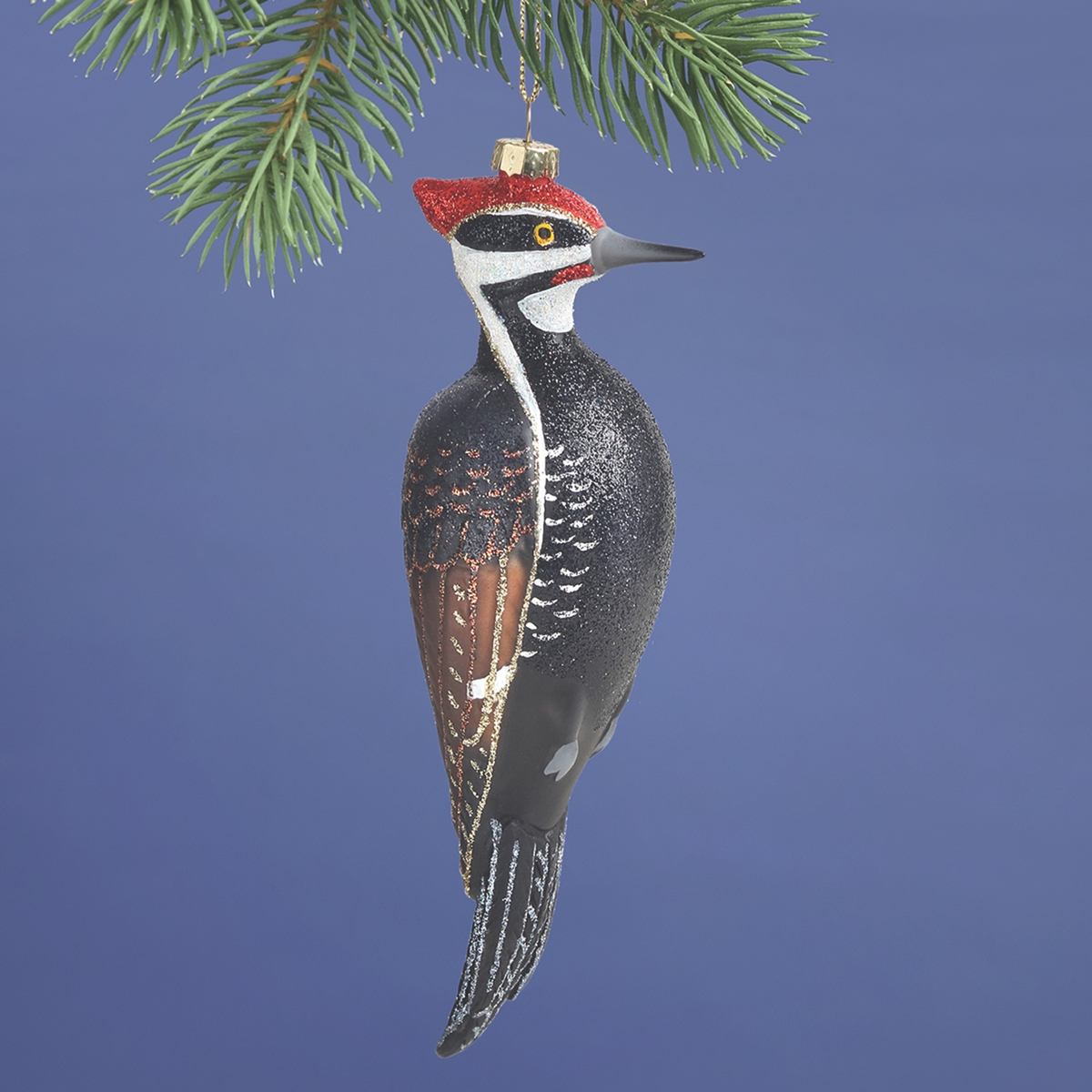 Blown Glass Bird Ornament Pileated Woodpecker