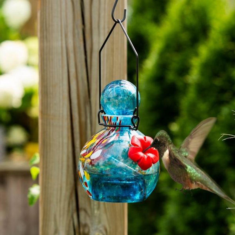 LunaLite Solar Globe Hummingbird Feeder Blue