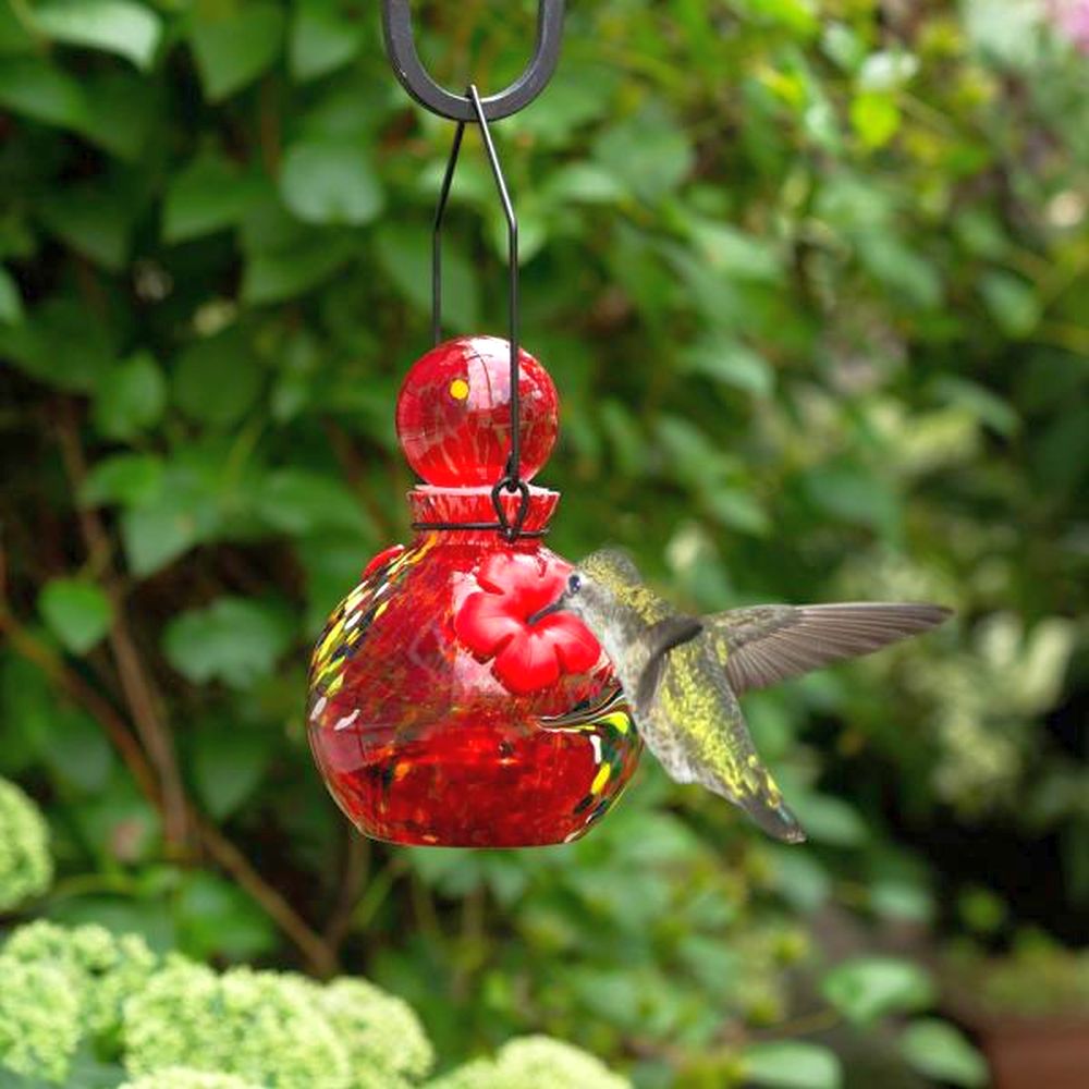 LunaLite Solar Globe Hummingbird Feeder Red