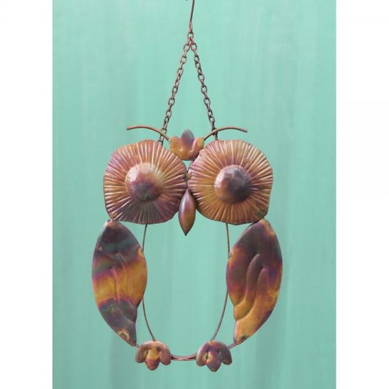 Flamed Copper Hanging Owl Ornament