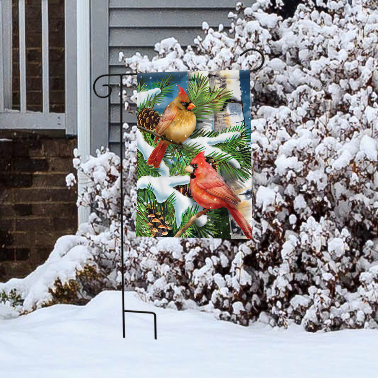 Briarwood Snowy Cardinals Garden Flag