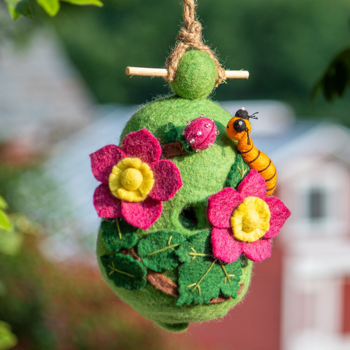Wild Woolies Felt Bird House Raspberry Caterpillar