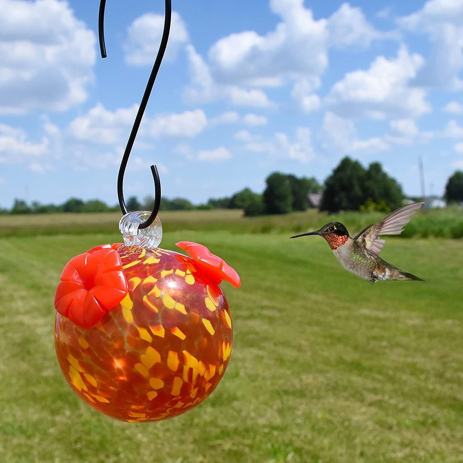 Blown Glass Hummingbird Feeder Fiery Fusion