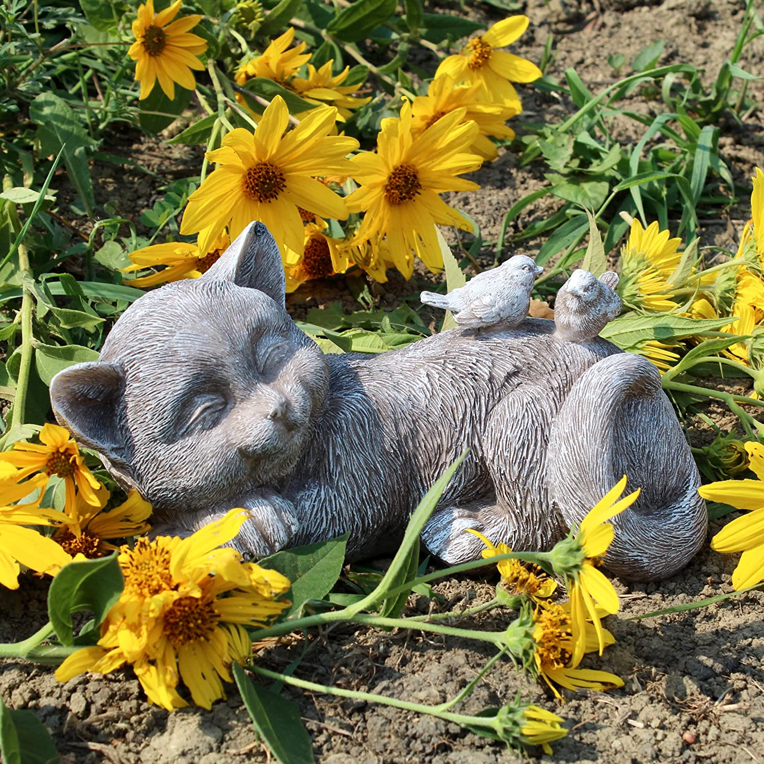 Cat with Birds Pet Memorial Statue